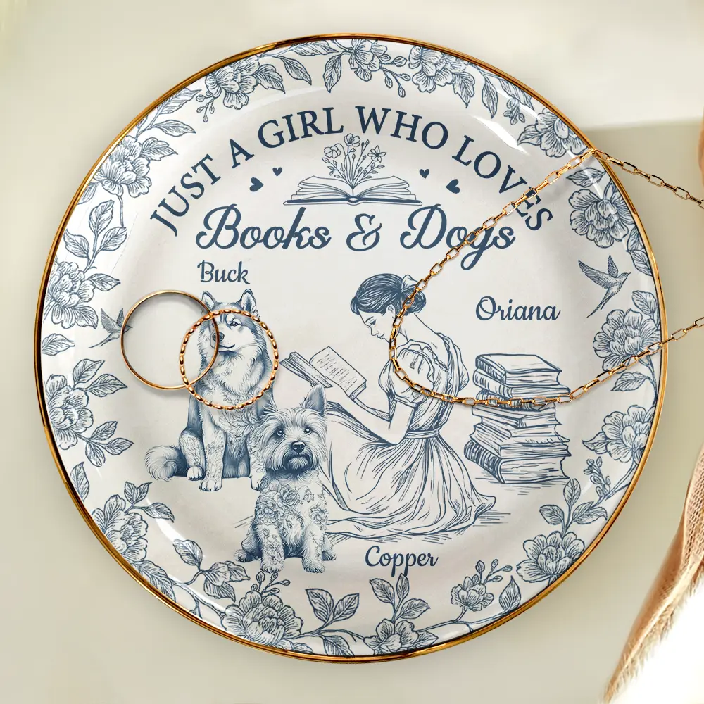Just A Girl Who Loves Books And Dogs - Personalized Round Ring Dish - Image 4