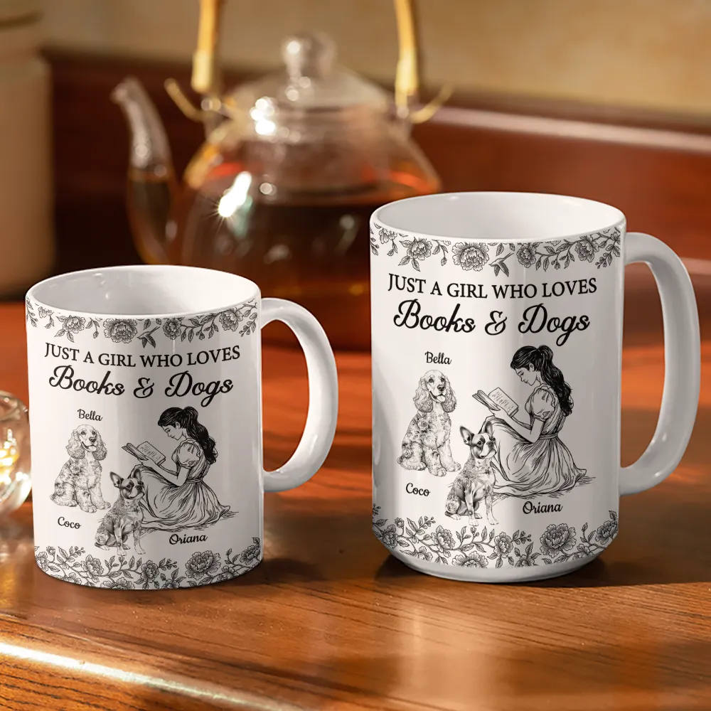 Just A Girl Who Loves Books And Dogs - Personalized White Edge-to-Edge Mug - Image 3