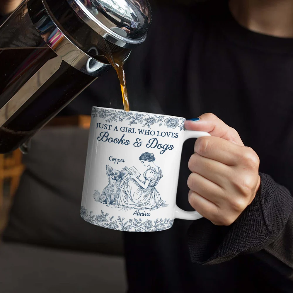 Just A Girl Who Loves Books And Dogs - Personalized White Edge-to-Edge Mug - Image 4