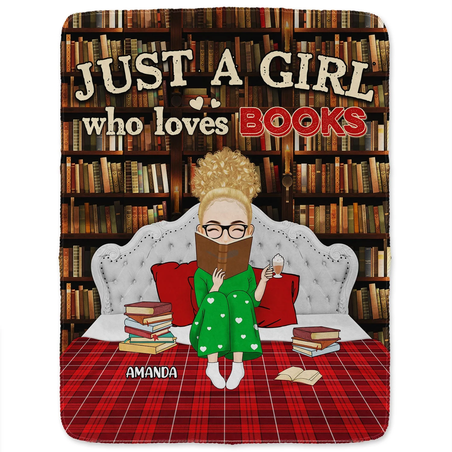 Just A Girl Who Loves Books Bed Sitting - Gift For Book Reading Lovers - Personalized Fleece Blanket - Image 2