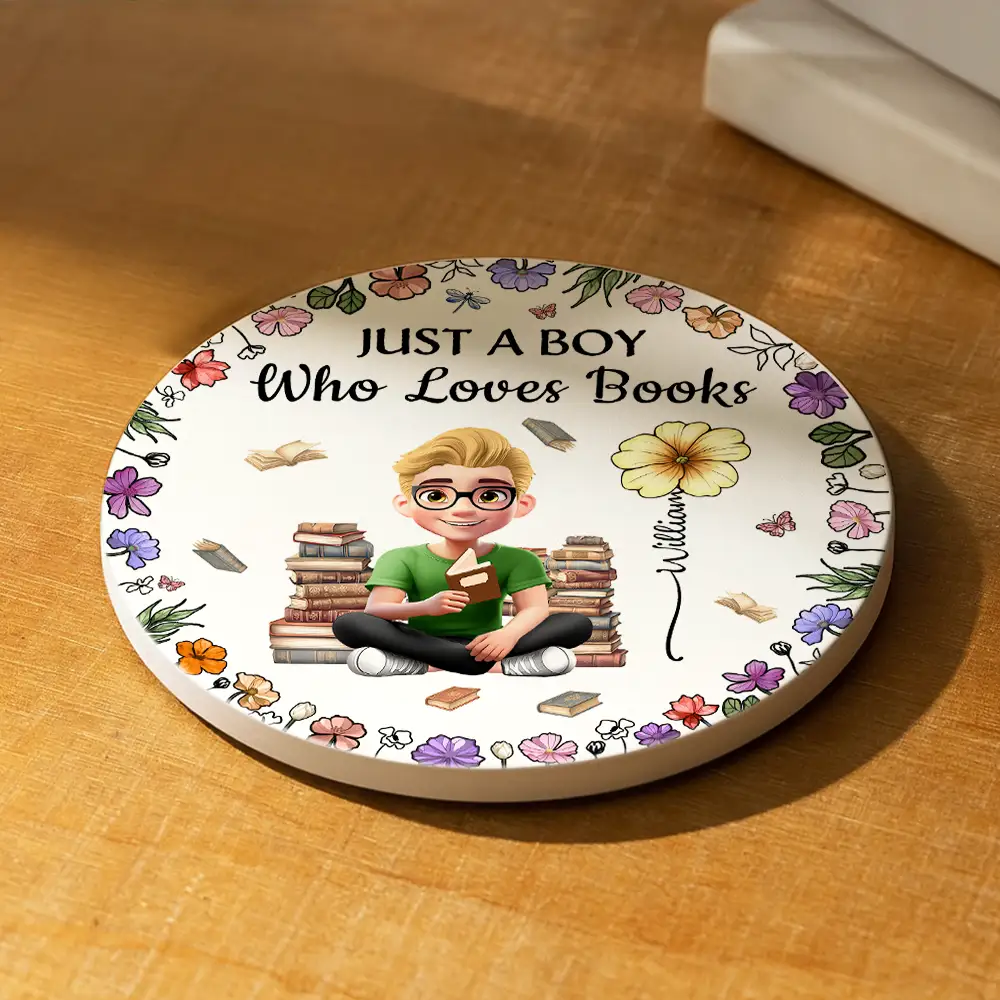 Just A Girl Who Loves Books Birth Flower - Personalized Ceramic Coaster - Image 2