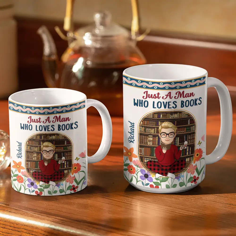 Just A Girl Who Loves Books Flower Garden - Personalized White Edge-to-Edge Mug - Image 3