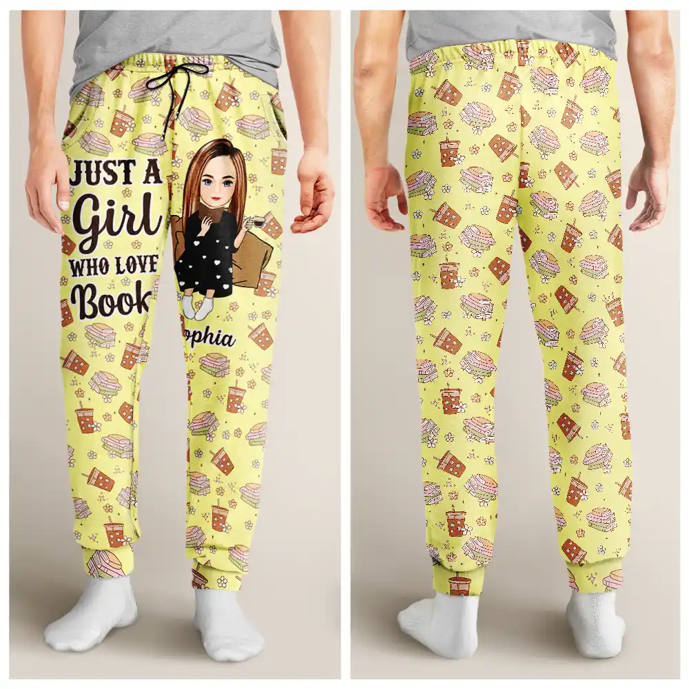 Just A Girl Who Loves Books Flower Pattern - Personalized Pajama Pants - Image 4