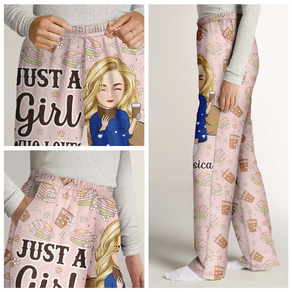 Just A Girl Who Loves Books Flower Pattern - Personalized Pajama Pants - Image 7
