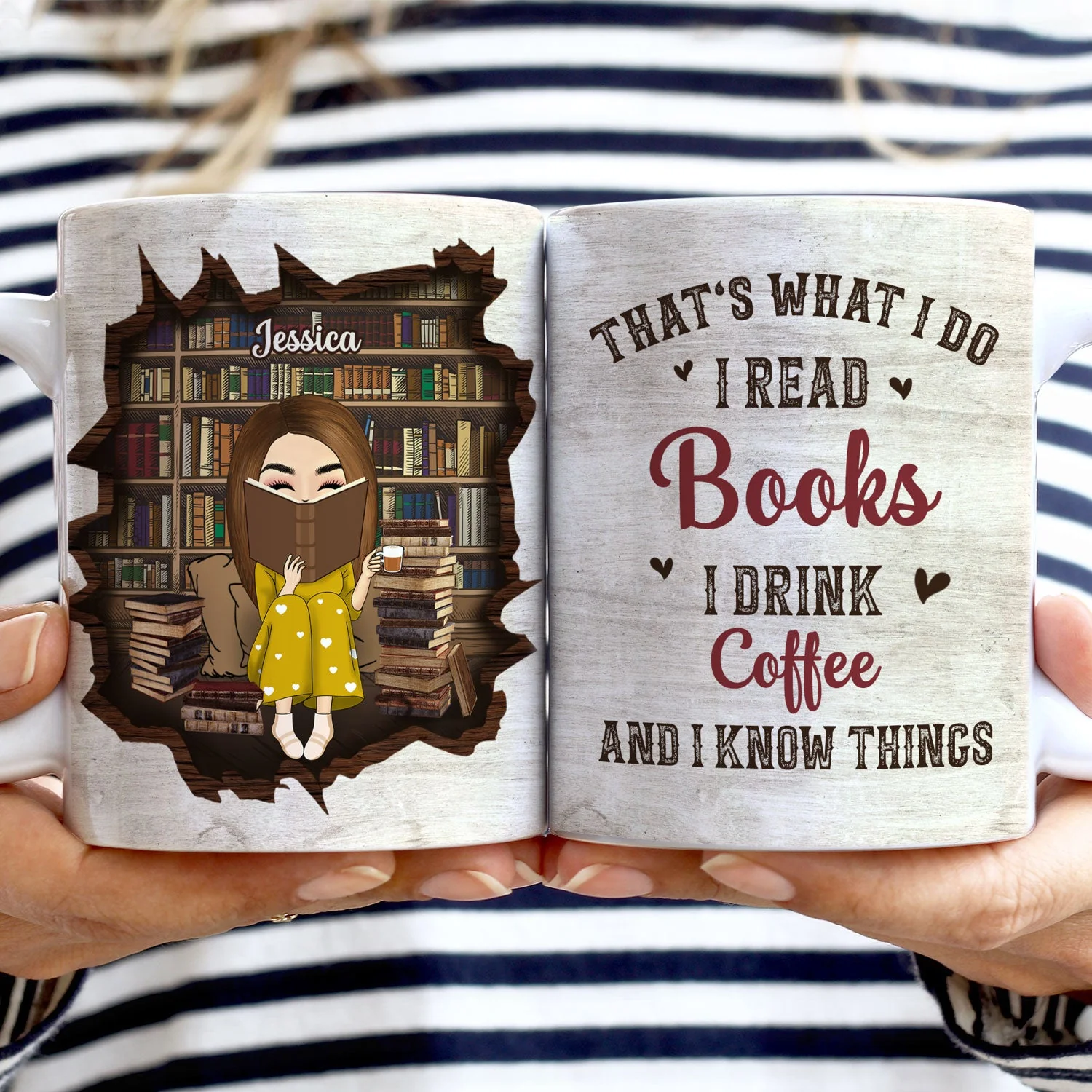Just A Girl Who Loves Books - Gift For Book Lovers, Bookworms, Readers - Personalized White Edge-to-Edge Mug - Image 2