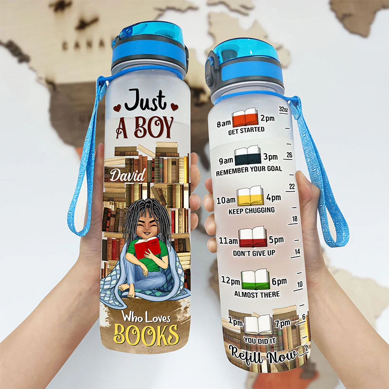 Just A Girl Who Loves Books - Gift For Book Lovers - Personalized Custom Water Tracker Bottle - Image 3