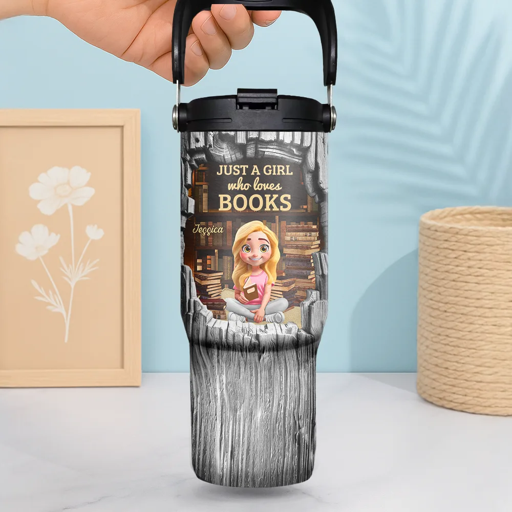 Just A Girl Who Loves Books - Personalized 30oz Tumbler With Handle - Image 2