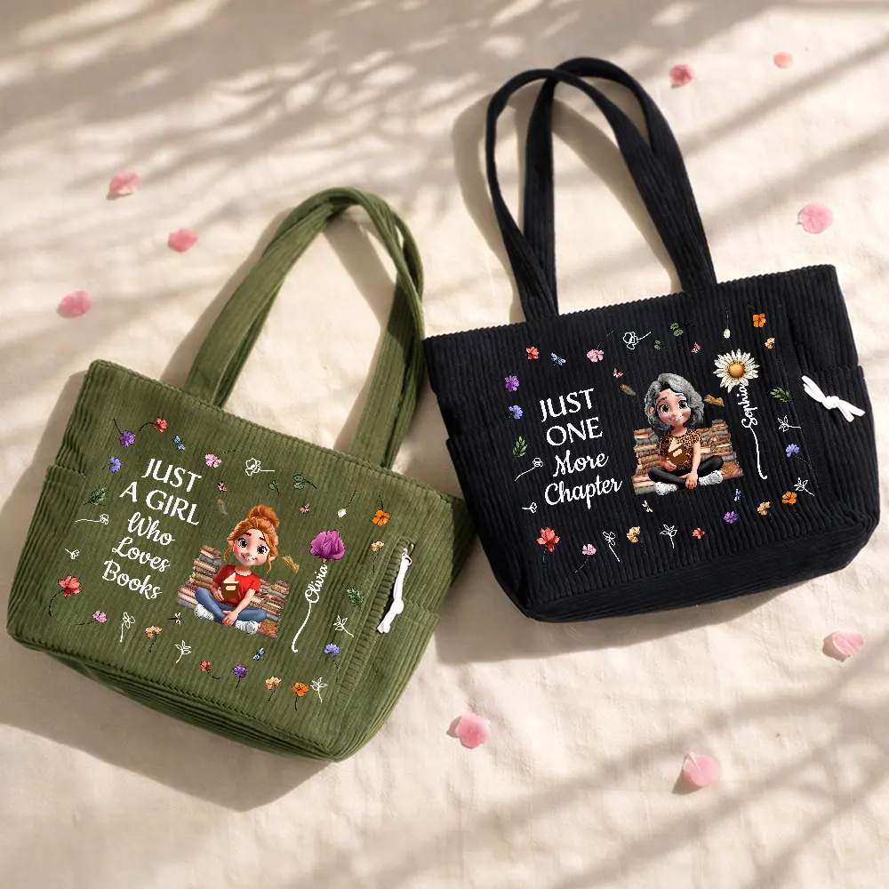 Just A Girl Who Loves Books - Personalized Corduroy Tote Bag - Image 2
