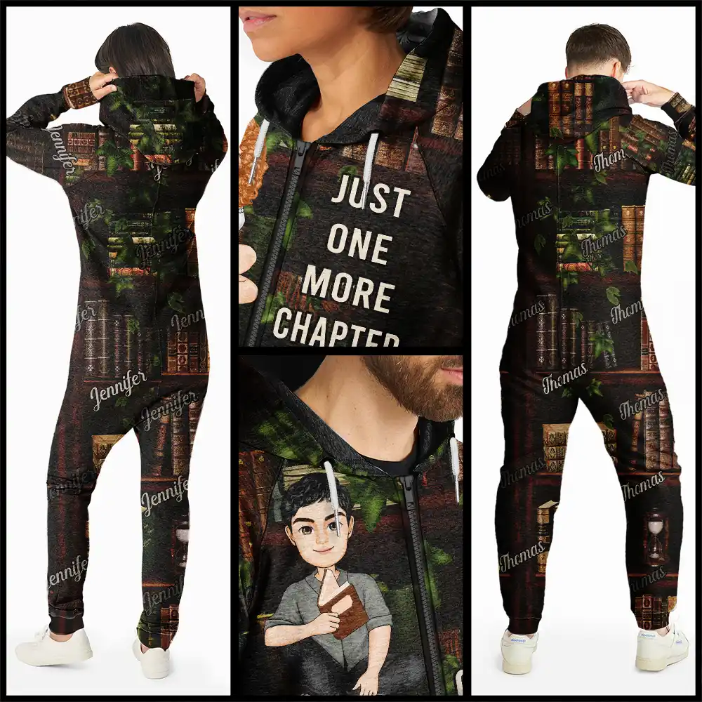 Just A Girl Who Loves Books - Personalized Overall Onesie Hooded Jumpsuit - Image 3