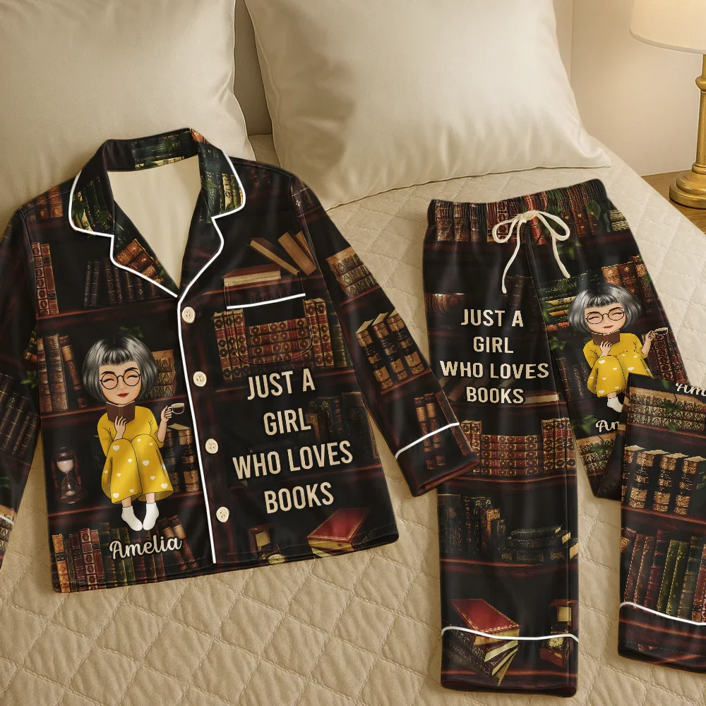 Just A Girl Who Loves Books - Personalized Satin Pajama Set - Image 5