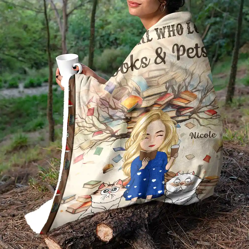 Just A Girl Who Loves Books & Pets - Personalized Fleece Blanket, Sherpa Blanket - Image 5