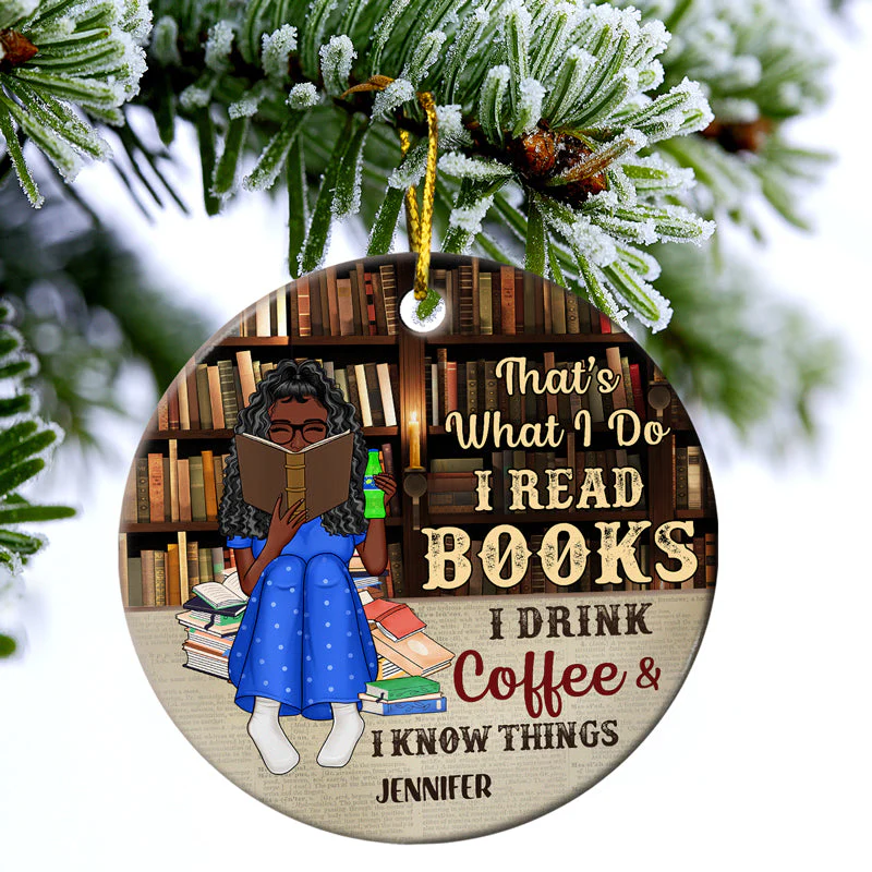 Just A Girl Who Loves Books Reading Vintage - Gift For Book Lovers - Personalized Custom Circle Ceramic Ornament - Image 3
