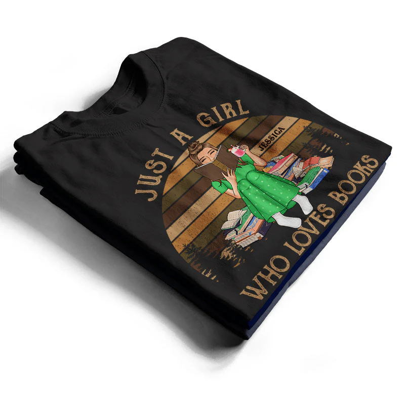 Just A Girl Who Loves Books Reading Vintage - Gift For Book Lovers - Personalized Custom T Shirt - Image 2