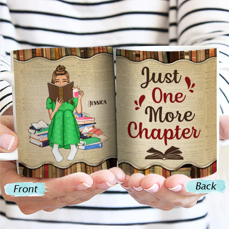Just A Girl Who Loves Books Reading Vintage - Gift For Book Lovers - Personalized Custom White Edge-to-Edge Mug - Image 2