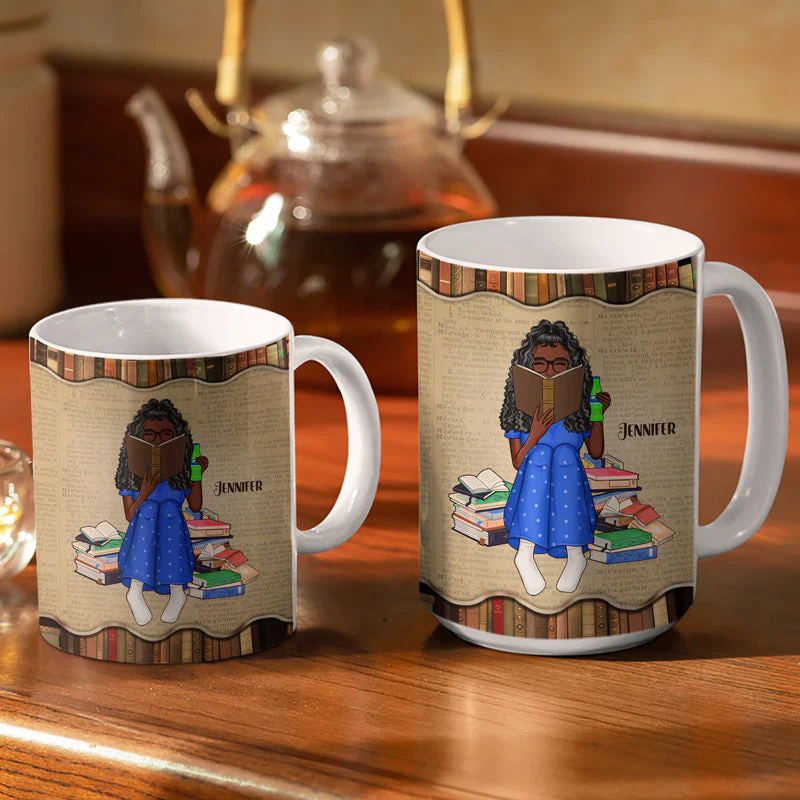 Just A Girl Who Loves Books Reading Vintage - Gift For Book Lovers - Personalized Custom White Edge-to-Edge Mug - Image 3