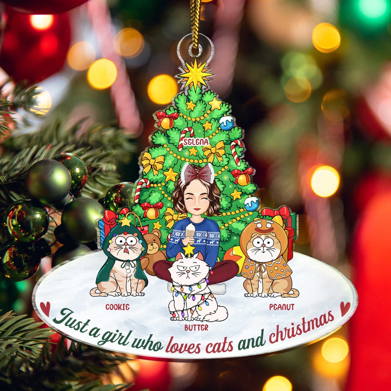 Just A Girl Who Loves Cats And Christmas - Gift For Cat Lovers, Cat Moms - Personalized Cutout Acrylic Ornament - Image 5