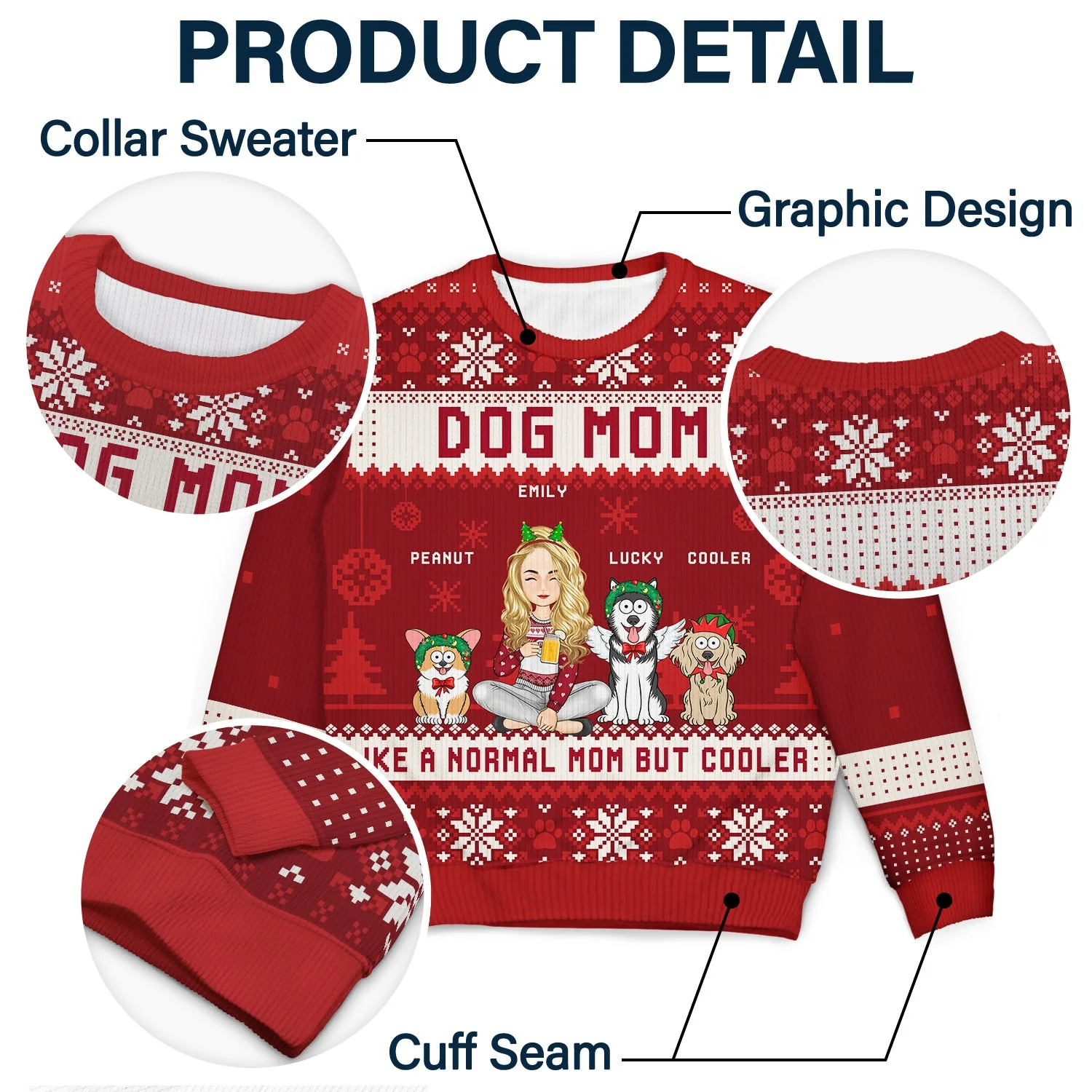 Just A Girl Who Loves Dogs And Christmas Cartoon Style - Gift For Dog Moms, Dog Lovers - Personalized Unisex Ugly Sweater - Image 6