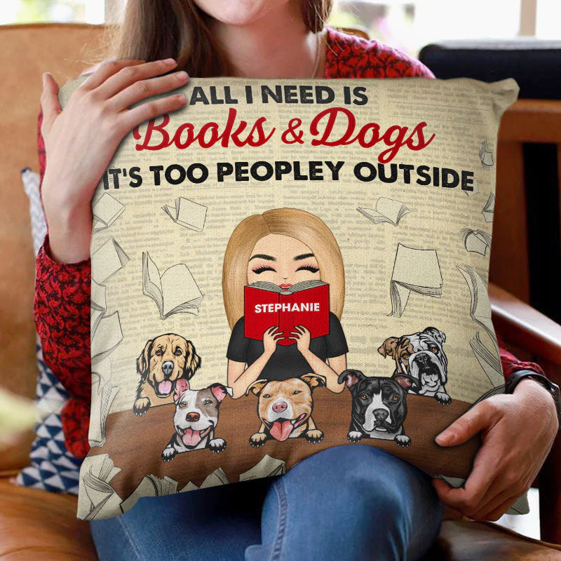 Just A Girl Who Loves Dogs & Books - Gift For Dog & Reading Lovers - Personalized Custom Pillow - Image 2