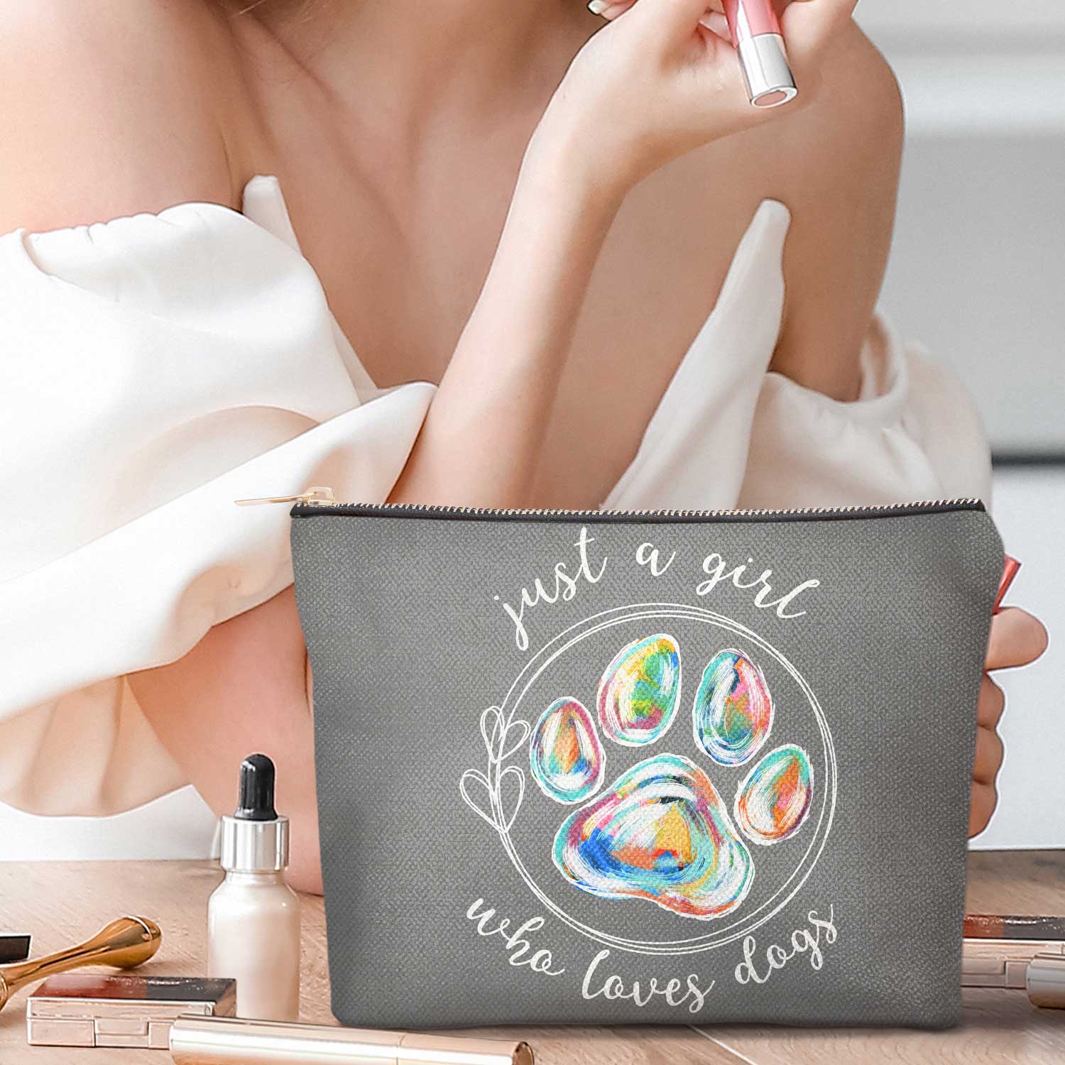 Just A Girl Who Loves Dogs Cats - Birthday, Loving Gift For Pet Lovers, Dog Lovers, Cat Lovers - Personalized Cosmetic Bag - Image 2