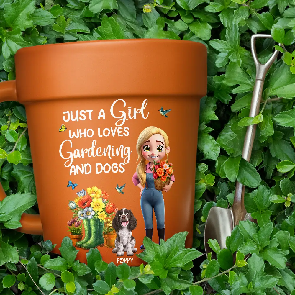 Just A Girl Who Loves Gardening And Dogs - Personalized Plant Pot Ceramic Mug - Image 4