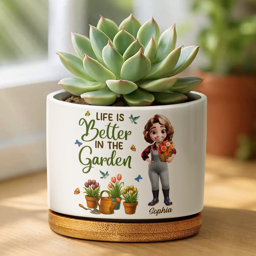 Just A Girl Who Loves Gardening - Personalized Ceramic Plant Pot - Image 2
