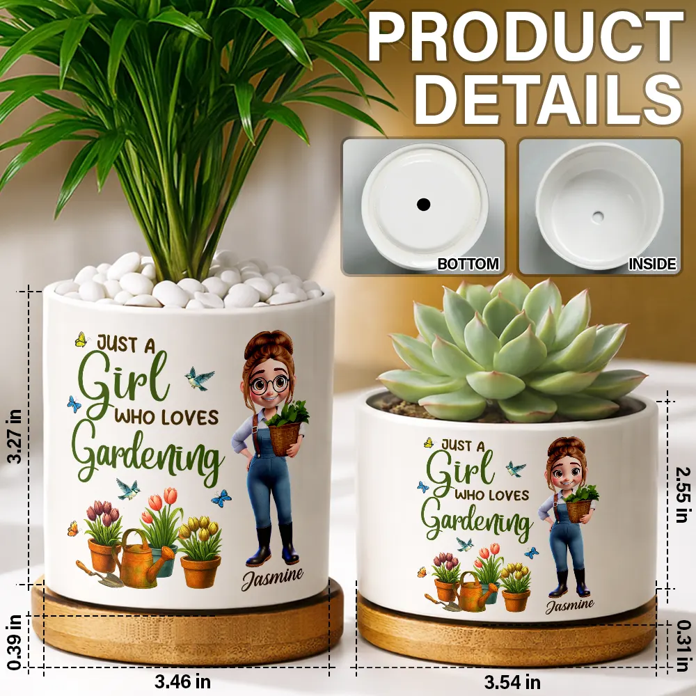 Just A Girl Who Loves Gardening - Personalized Ceramic Plant Pot - Image 5