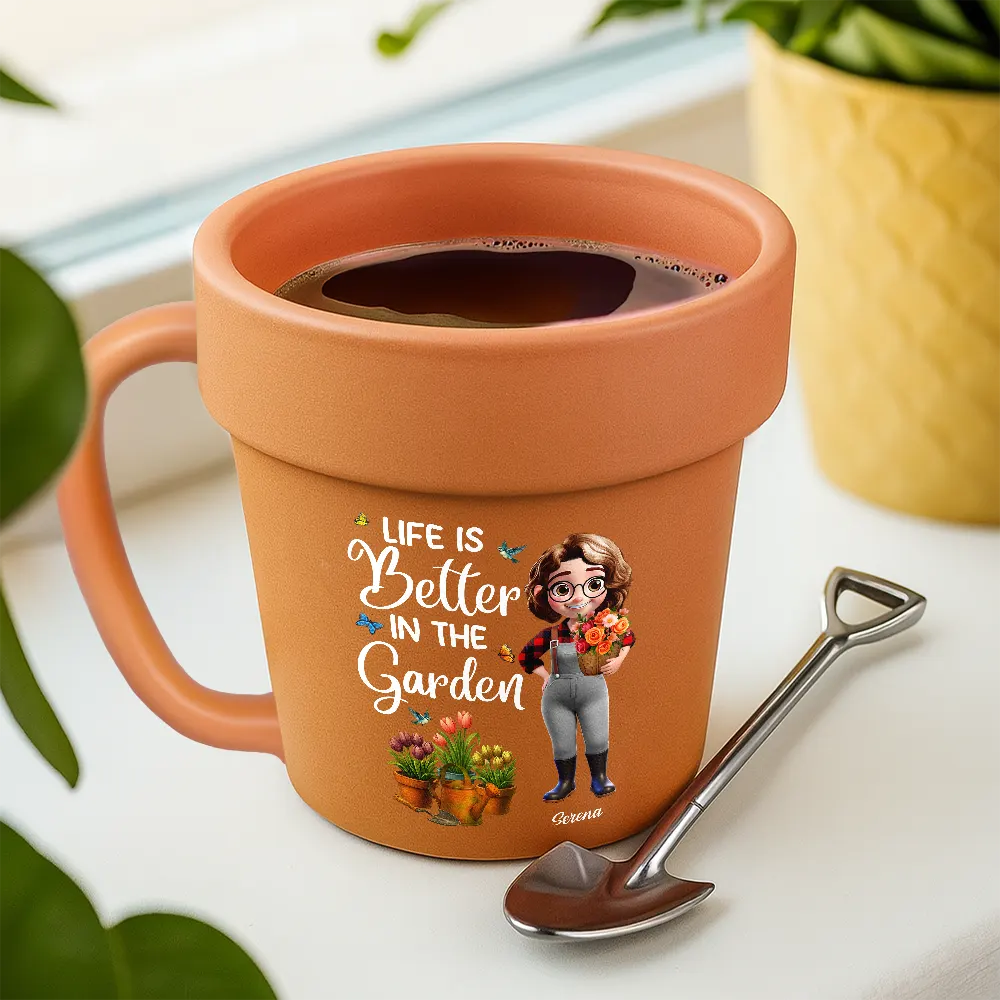 Just A Girl Who Loves Gardening - Personalized Plant Pot Ceramic Mug - Image 3