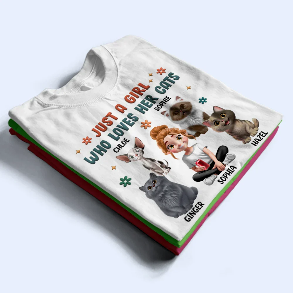 Just A Girl Who Loves Her Cats - Personalized T Shirt - Image 2
