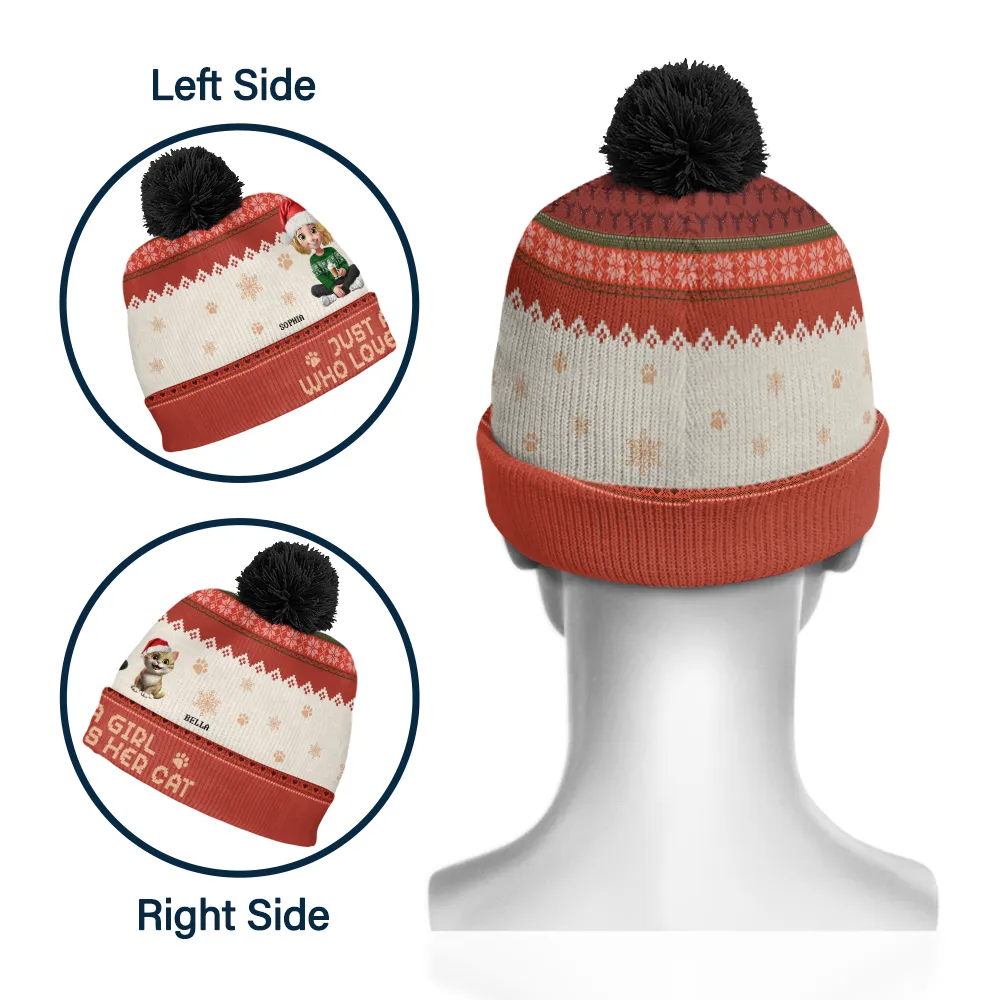 Just A Girl Who Loves Her Dog - Personalized Bobble Beanie Hat - Image 3