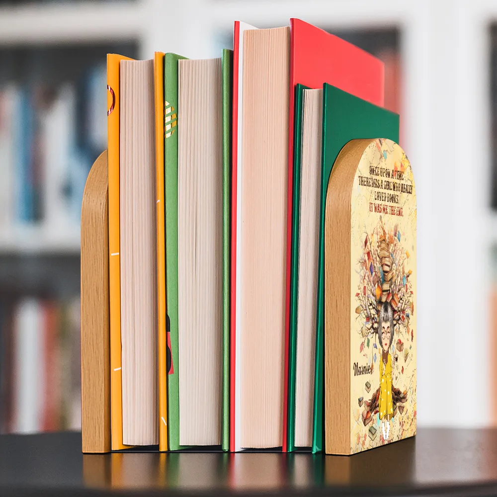 Just A Girl Who Loves - Personalized Wood Book Ends - Image 3