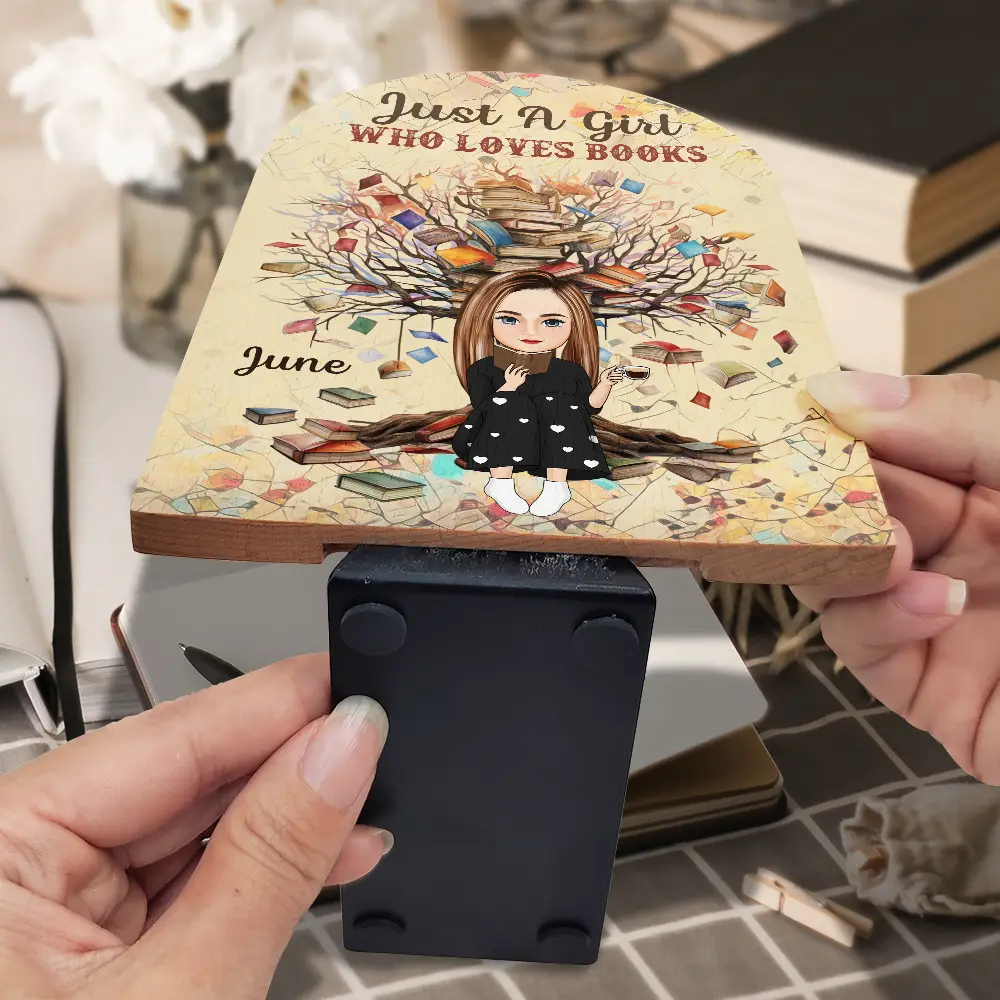 Just A Girl Who Loves - Personalized Wood Book Ends - Image 5