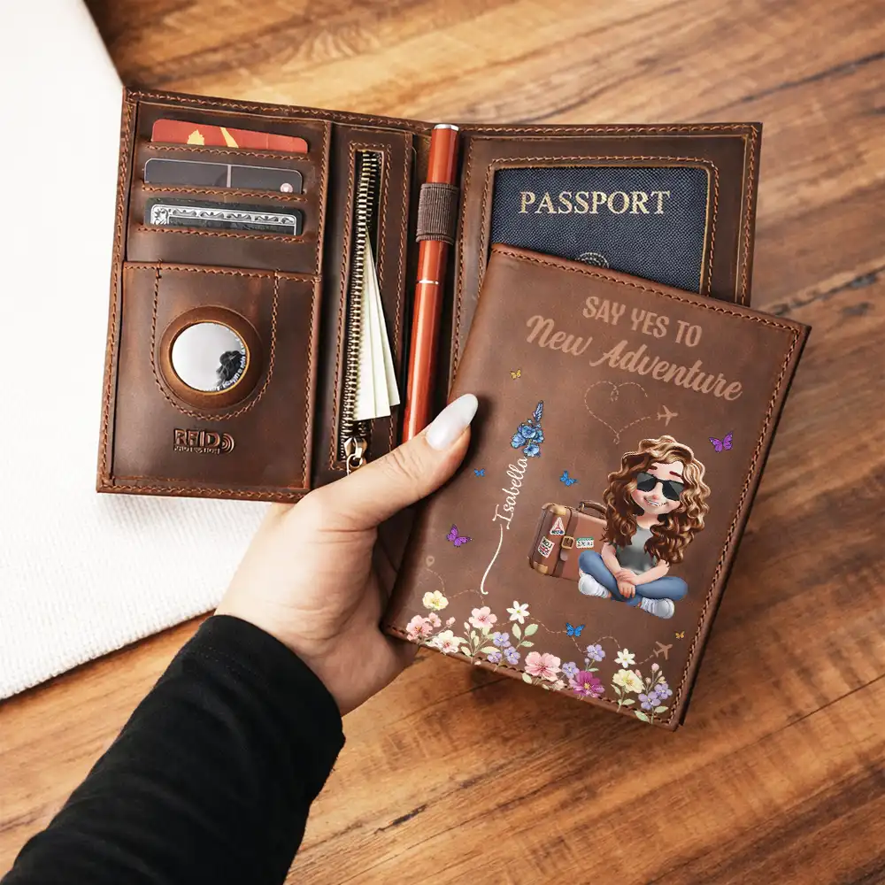Just A Girl Who Loves Traveling Birth Flower - Personalized Leather Passport Holder - Image 3