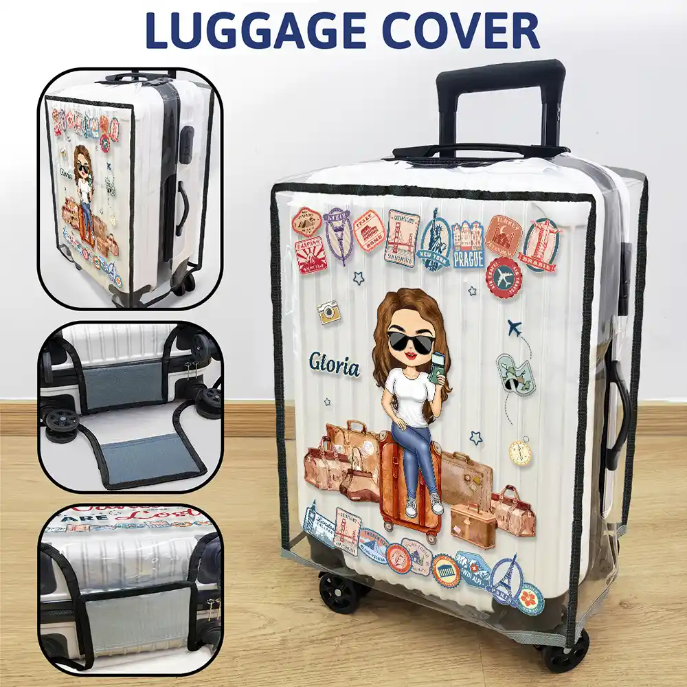 Just A Girl Who Loves Traveling - Personalized Clear Luggage Cover - Image 3