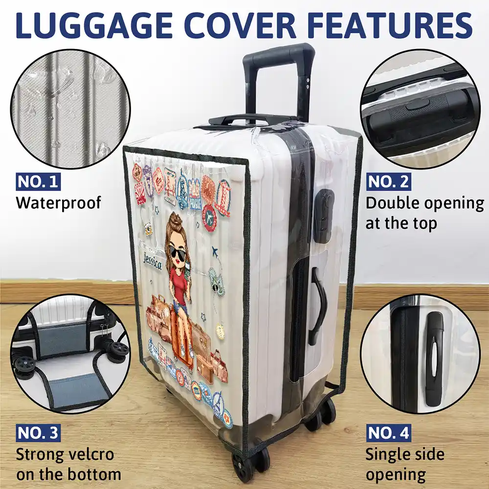 Just A Girl Who Loves Traveling - Personalized Clear Luggage Cover - Image 4