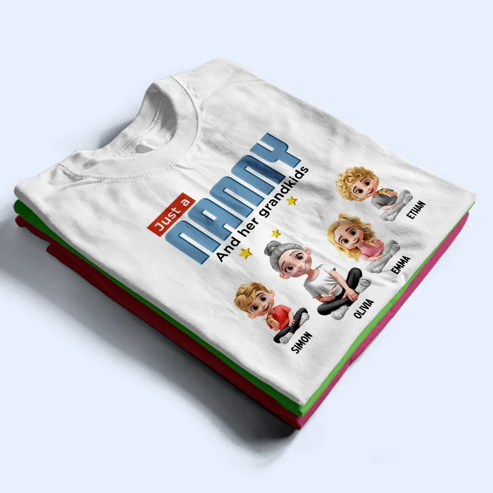 Just A Grandma And Her Grandkids - Personalized T Shirt - Image 3