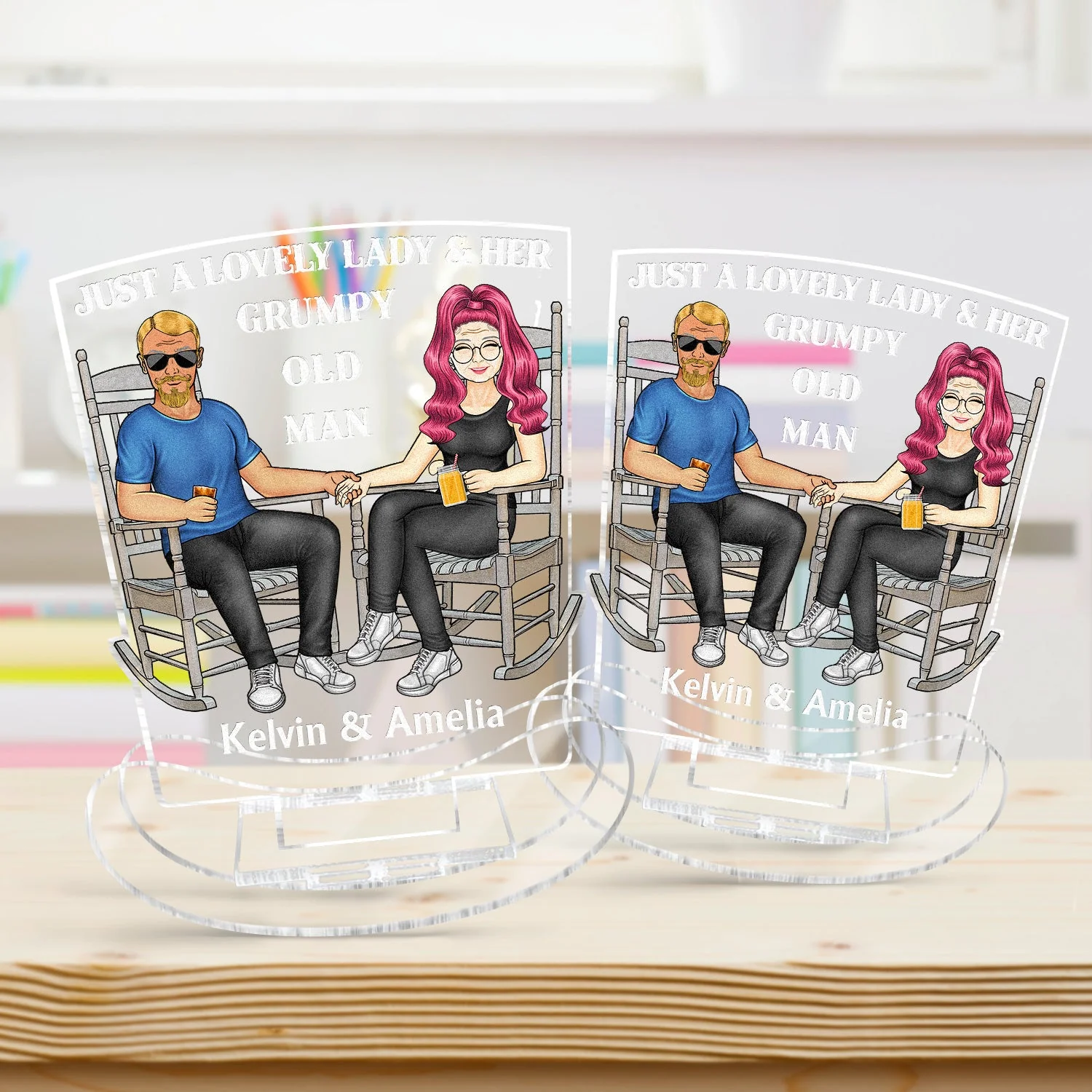 Just A Lovely Lady And Her Grumpy Old Man - Loving, Anniversary Gift For Couple, Spouse, Husband, Wife - Personalized Acrylic Shaking Stand - Image 3
