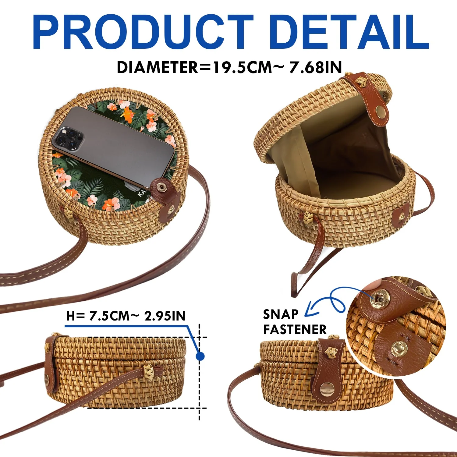 Just Beachy Vacation Mode On - Gift For Her, Travel Lovers - Personalized Custom Round Rattan Bag - Image 5