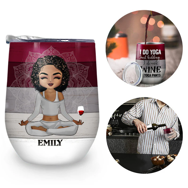 Just Kidding I Drink Wine Yoga - Personalized Custom Wine Tumbler - Image 2
