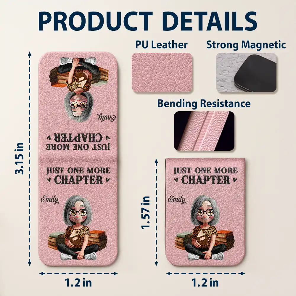 Just One More Chapter 3D Effect Reading Woman Man - Personalized Leather Magnetic Bookmark - Image 6