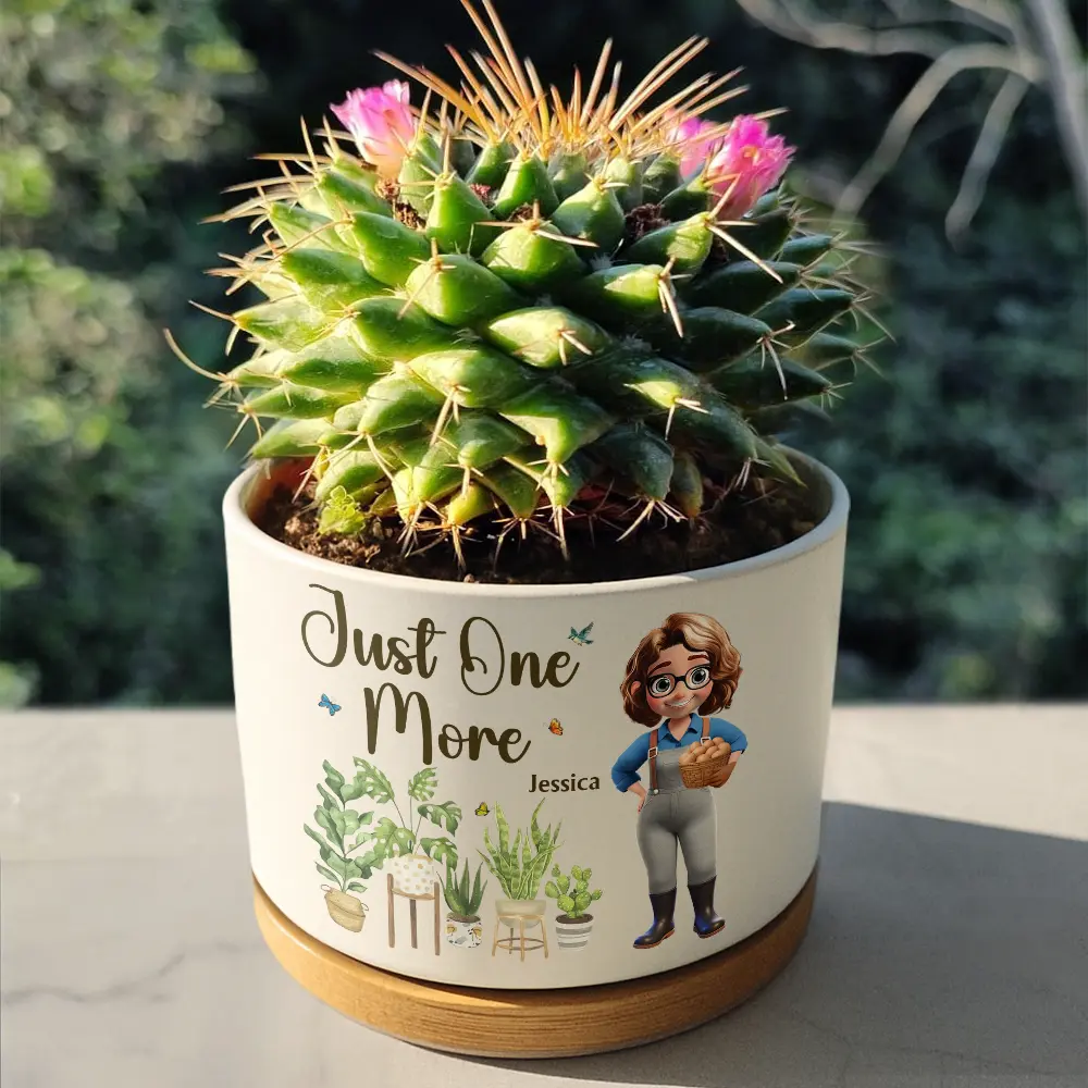 Just One More Plant Woman Garden - Personalized Ceramic Plant Pot - Image 4