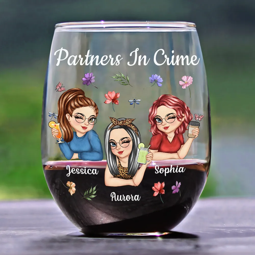 Just Remember If We Get Caught Funny 3D Bestie - Personalized Stemless Wine Glass - Image 2