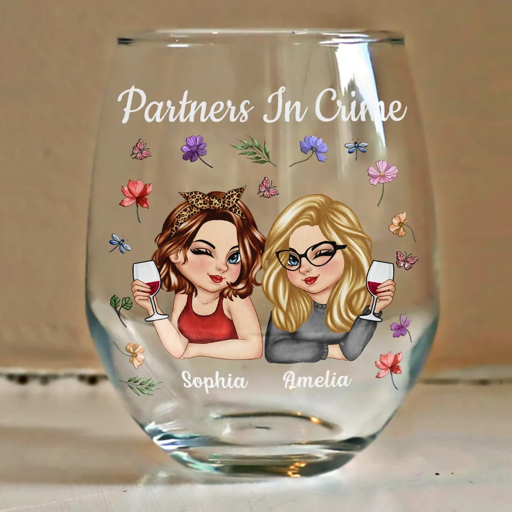Just Remember If We Get Caught Funny 3D Bestie - Personalized Stemless Wine Glass - Image 4
