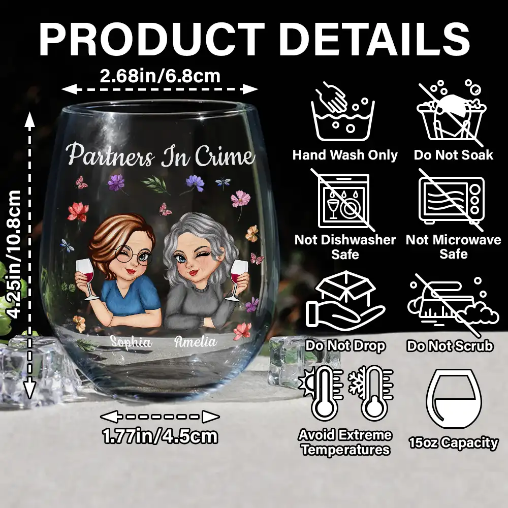 Just Remember If We Get Caught Funny 3D Bestie - Personalized Stemless Wine Glass - Image 5