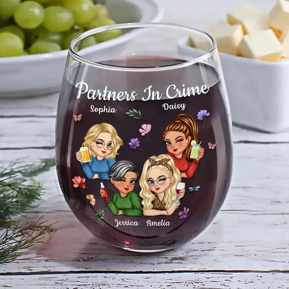 Just Remember If We Get Caught Funny 3D Bestie - Personalized Stemless Wine Glass - Image 6
