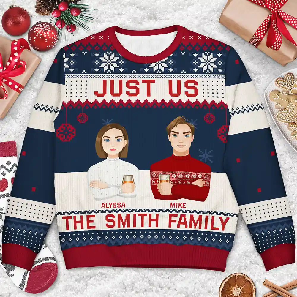 Just Us Family Flat Art - Personalized Unisex Ugly Sweater - Image 3