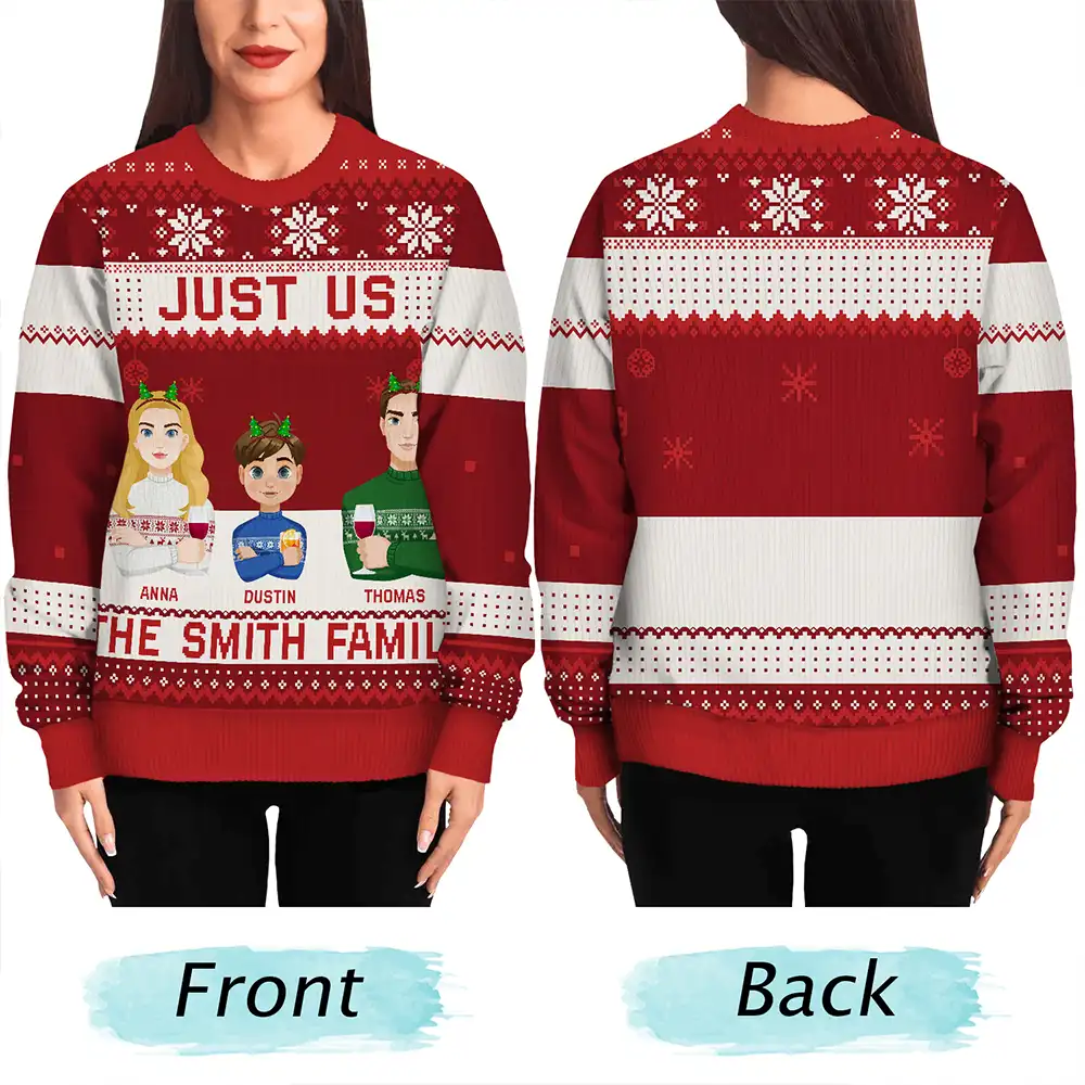 Just Us Family Flat Art - Personalized Unisex Ugly Sweater - Image 5