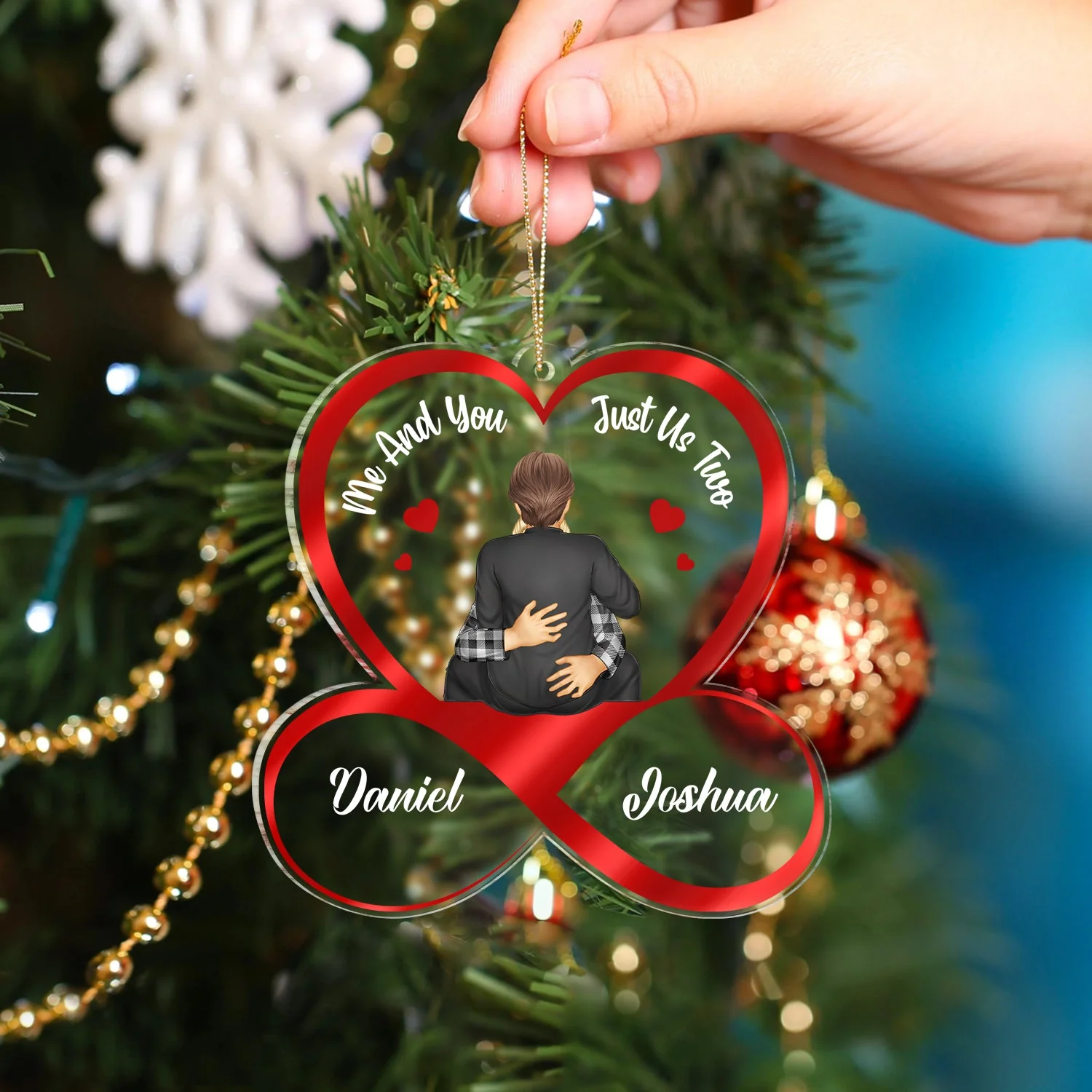 Just Us Two - Christmas Gift For Couples - Personalized Custom Shaped Acrylic Ornament - Image 4