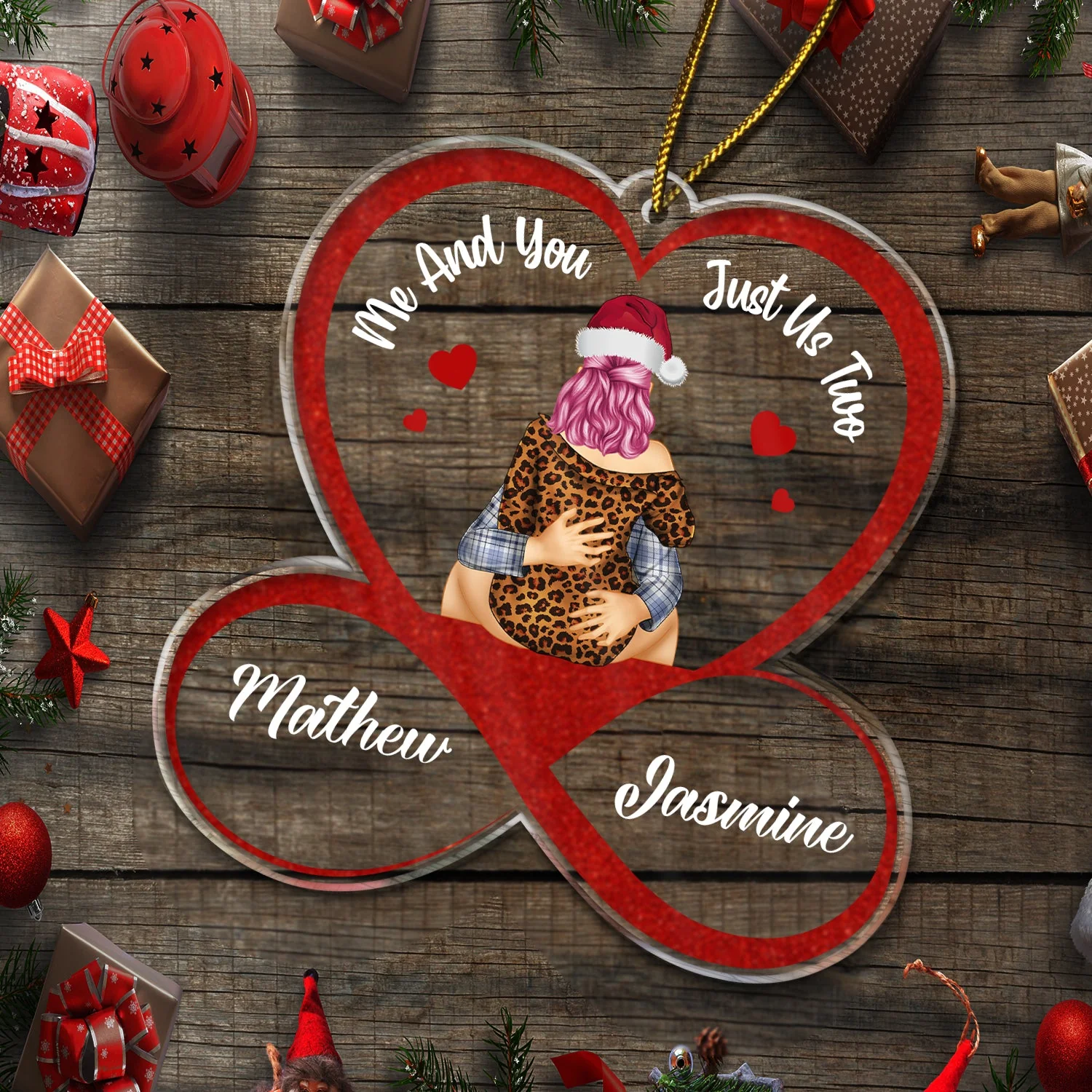 Just Us Two - Christmas Gift For Couples - Personalized Custom Shaped Acrylic Ornament - Image 5
