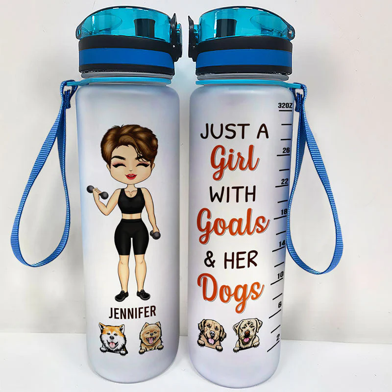 Just Wanna Workout & Hang Out With My Dogs - Gift For Gym & Dog Lover - Personalized Custom Water Tracker Bottle - Image 2