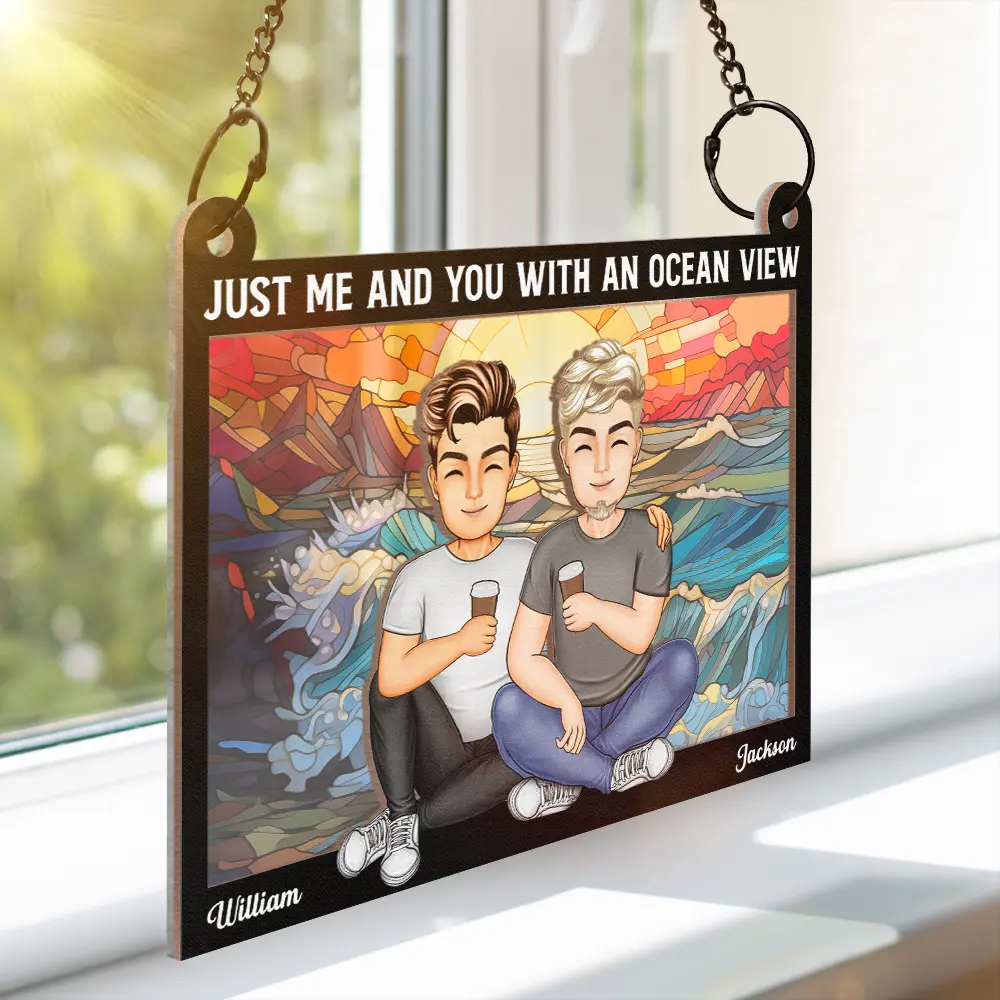 Just You & Me With An Ocean View - Personalized Window Hanging Suncatcher Ornament - Image 3